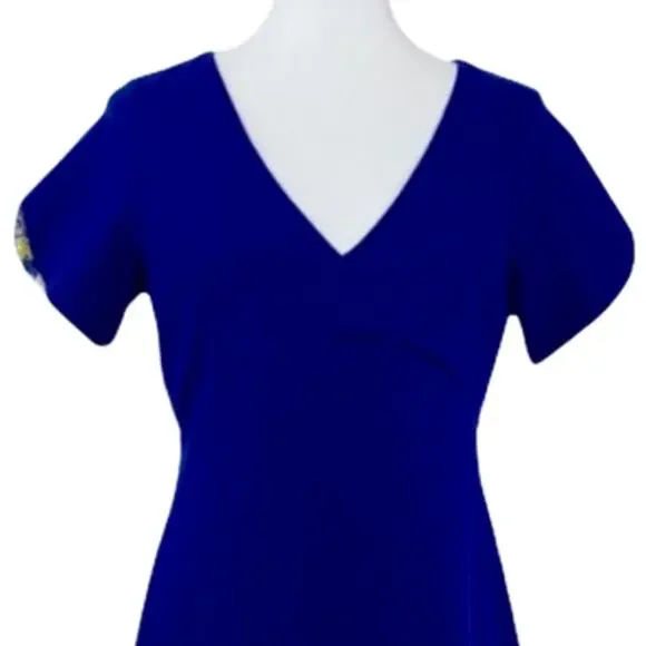 Betsey Johnson Dress V-Neck Blue Empire Waist A-Line Short Sleeve Women's Size 6 - Picture 5 of 12